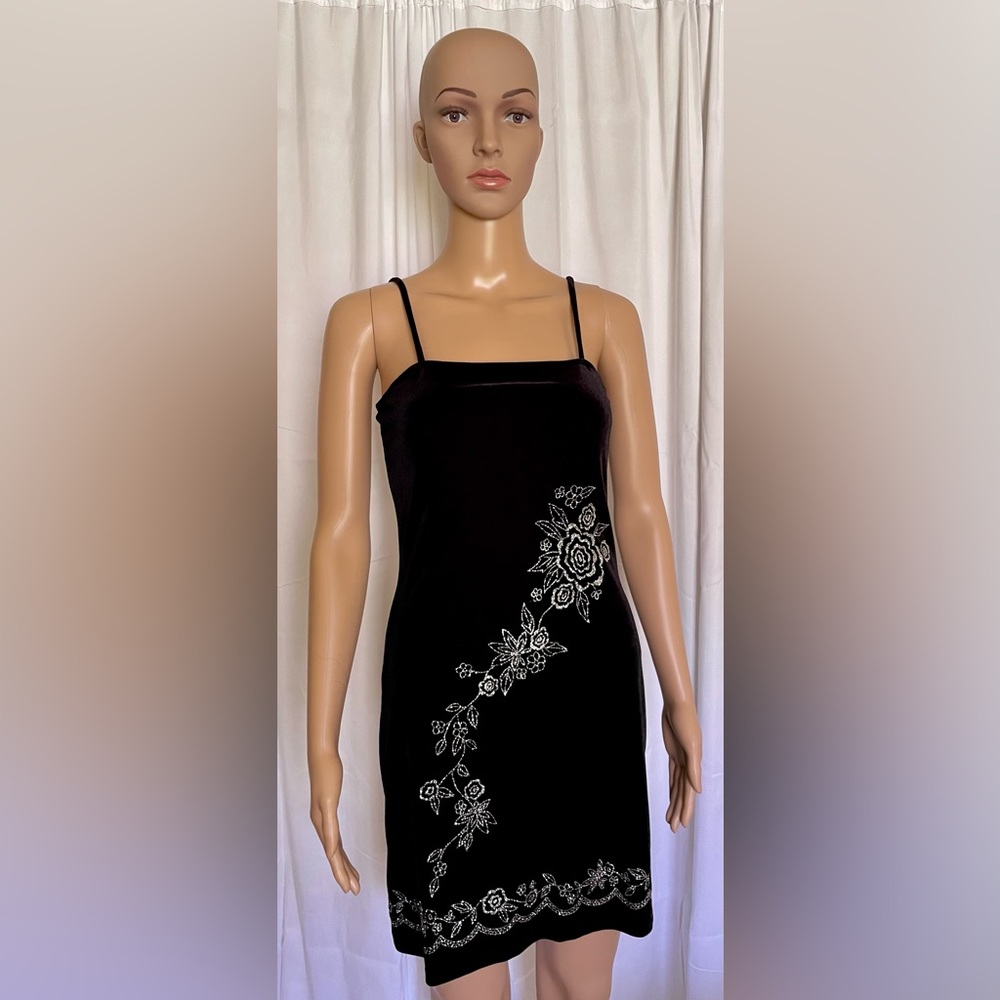 Charlotte Russe Black and Silver floral glitter dress Size Small